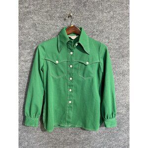 Vintage Spiegel Shirt Womens 7/8 Green Western Button Front 70s Retro Blouse